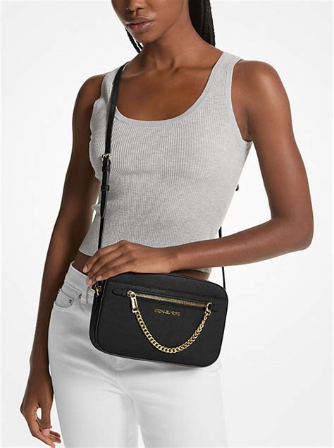 michael kors jet set logo small black crossbody bags|jet set large saffiano leather.